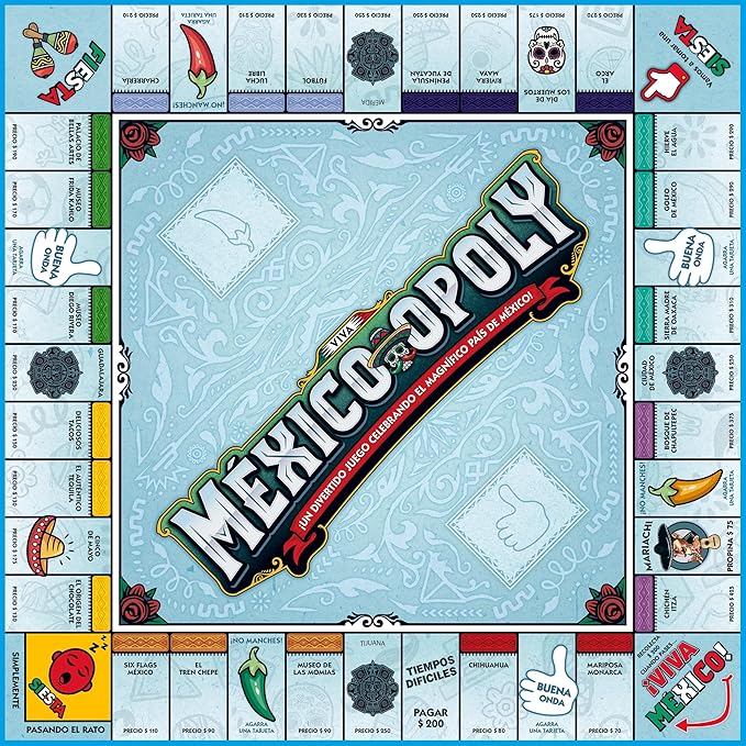 Late for The Sky Mexico-Opoly Spanish-Language Board Game – Family Strategy for 2-6 Players Ages 8+ Mexico Culture Theme with Paper Money Tokens Ranchos &amp Pueblos