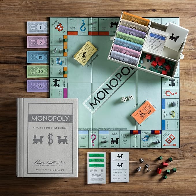 WS Game Company Vintage Board Games Bookshelf Collection - Scrabble Monopoly &amp Clue in Book-Style Cases for Family Game Night Classic Board Games for 2-6 Players Ages 8+