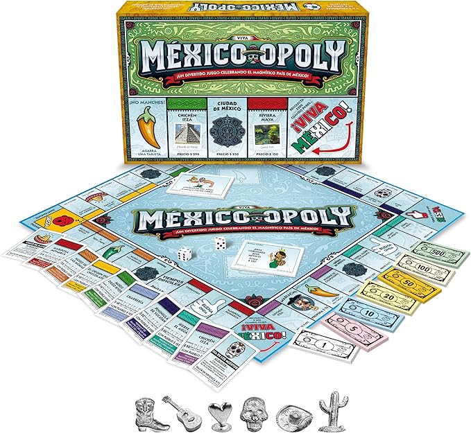 Late for The Sky Mexico-Opoly Spanish-Language Board Game – Family Strategy for 2-6 Players Ages 8+ Mexico Culture Theme with Paper Money Tokens Ranchos &amp Pueblos