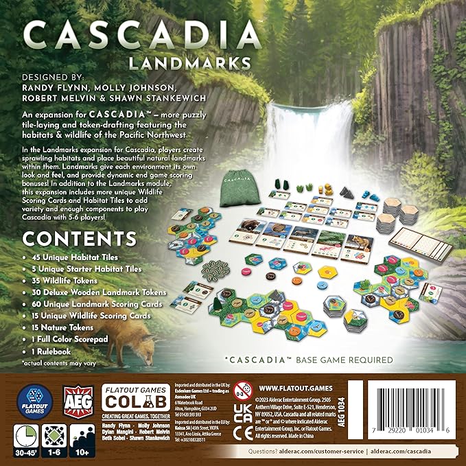 AEG &amp Flatout Games | Cascadia: Landmarks - Expansion for Award-Winning Board Game Cascadia | Easy to Learn | Quick to Play | Ages 10+ | Adds 5th &amp 6th player