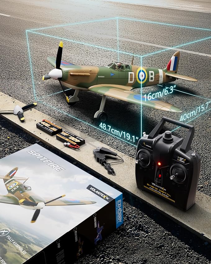 volantexrc Brushless RC Plane 4 Channel Remote Control Airplane Fighter Spitfire RTF with Aileron Gyro Aerobatics &amp 3 Modes Easy to Fly Hobby Radio Controlled Aircraft for Beginners