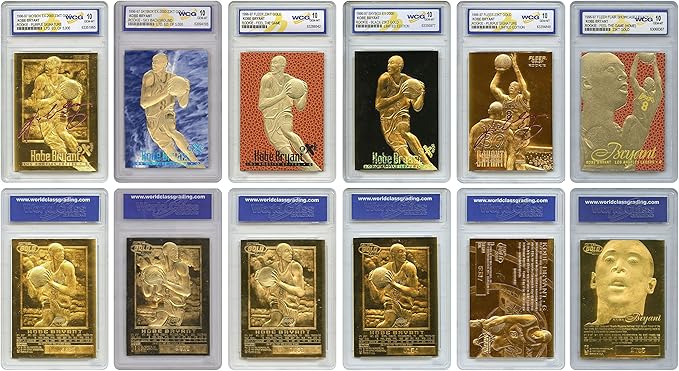 1996-97 Fleer Skybox Kobe Gold Leaf 6-Card Rookie RC Set Officially Licensed - All 6 Cards Graded Gem Mint 10