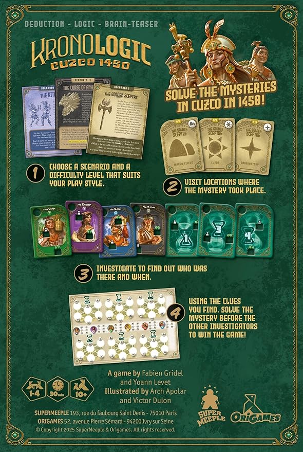 Kronologic: Cuzco 1450 | Mystery Detective Game for Kids Teens &amp Adults | Solve The Unexplained Mysteries Plaguing 1450s Peru | Competitive or Solo Deductive Game | Ages 10+ | 1-4 Players | 30 Mi