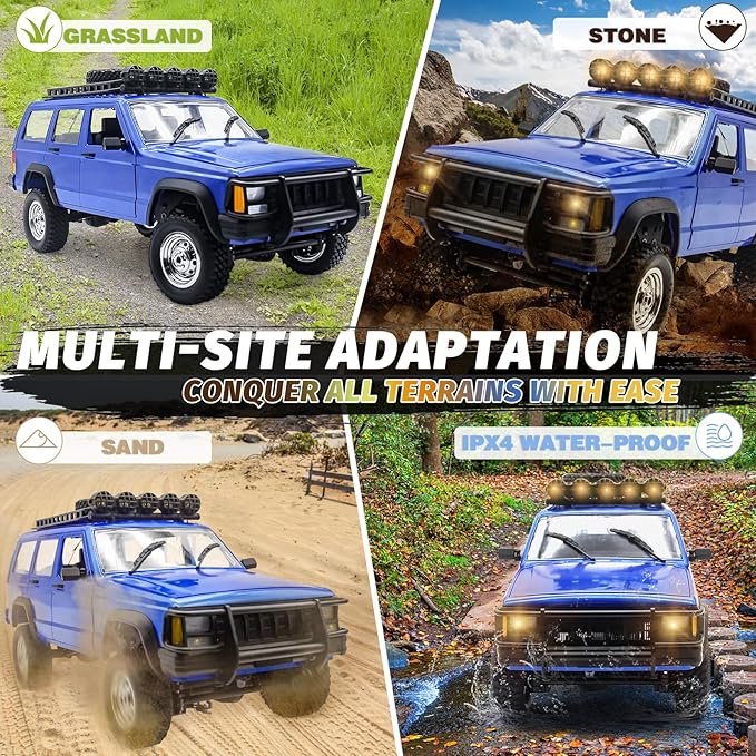 Fistone 1:12 Scale Remote Control Car RC Rock Crawler 2.4Ghz 4WD Off-Road Remote Control Truck with LED Light All Terrains Climbing Vehicle Waterproof Outdoor RC Car Kids Age 8-12 Adults Gifts