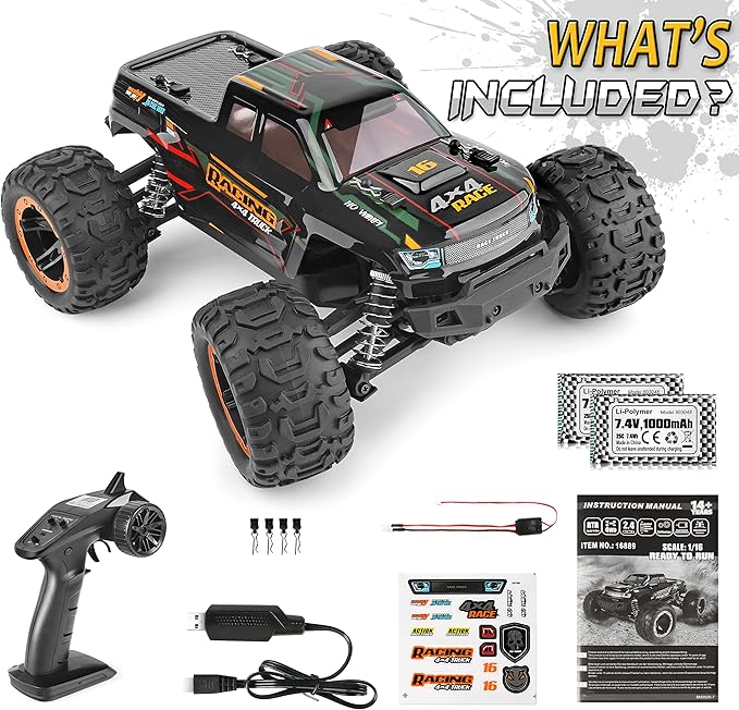 HAIBOXING Remote Control Car 16889 1:16 Scale 2.4Ghz RC Cars 4x4 Off Road Trucks Waterproof RTR RC Monster Truck 36KM/H Toys for Kids and Adults with 2 Batteries 35+ mins Play