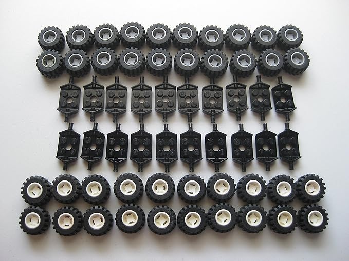 LEGO City - Wheel Tire and Axle Set - Black White and Light Gray 100 Pieces Total