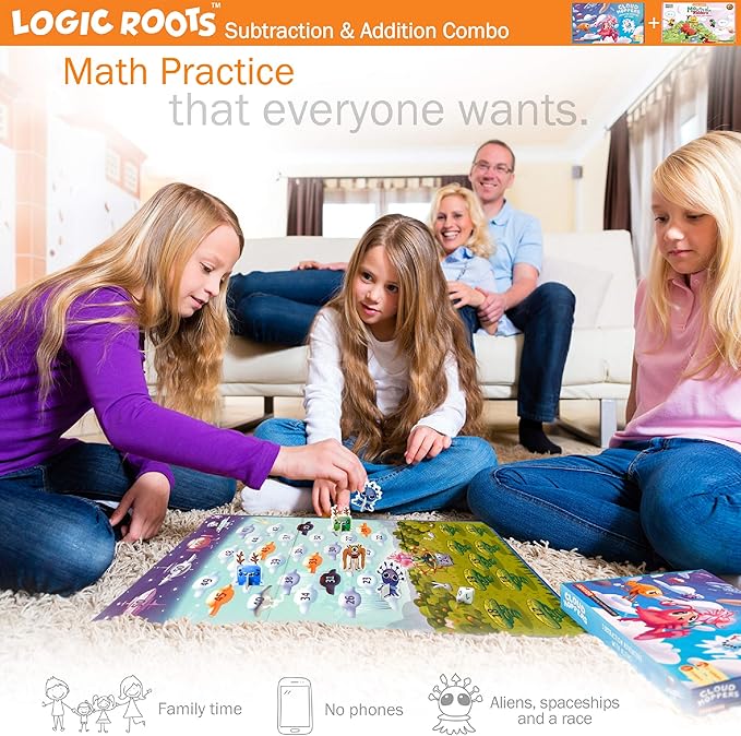 Addition and Subtraction Game - Fun Math Board Game for 6-8 Year Olds Easy to Play Educational Game for Kids at Home STEM Toy Gift for Girls &amp Boys (Cloud Hoppers + Moutain Raiders)
