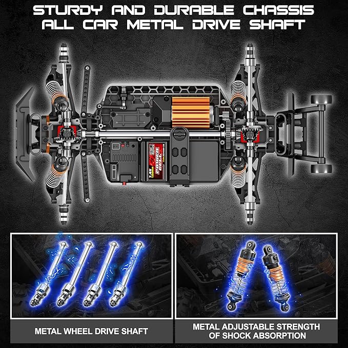 1:14 Scale All Terrain RC Cars for Adults &amp Boys (HS14323) Max Fast 40+ KPH 4WD Off-Road RC Truck for Snow &amp Sand &amp Mud 4X4 Waterproof Remote Control Car with 2 Rechargeable Batteries
