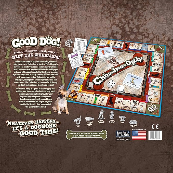 Late for The Sky Chihuahua-Opoly Board Game – Family Strategy Fun for 2–6 Players Ages 8+ | Dog Lover Theme Opoly-Style Property Trading Traditional or One-Hour Play
