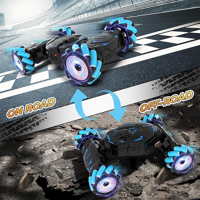 Gesture Sensing RC Stunt Car Toys for Boys 6-8 Gifts for Boys 6 7 8 9 10 11 12 Birthday Gifts for Boys Remote Control Car for Boys 8-12 360° Rotate 4WD Off-Road with Lights Music Spray