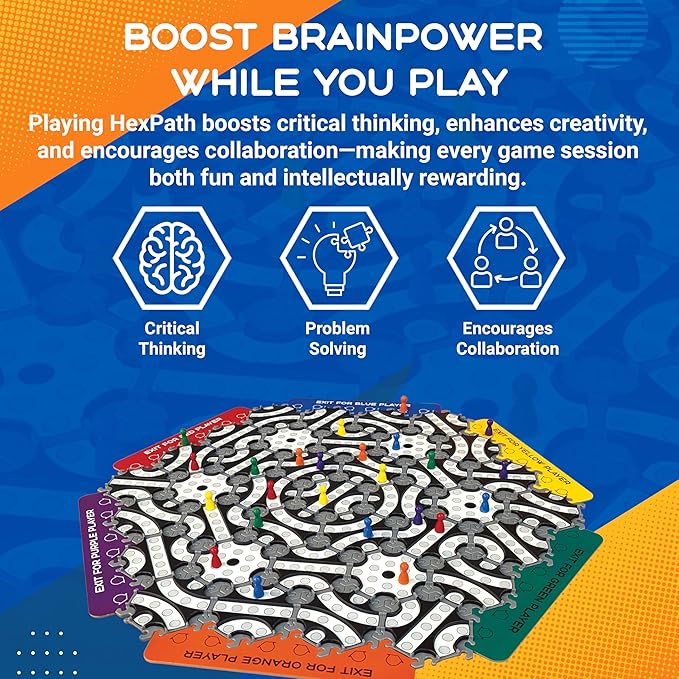 HexPath 5-in-1 Modular Strategy Board Game (1-6 Players) | 7+ Years | 15 min Playtime | Perfect Board Game for a Family Game Night | Best for Kids Birthday Gift | MESH Accredited