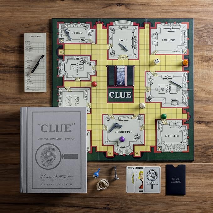 WS Game Company Vintage Board Games Bookshelf Collection - Scrabble Monopoly &amp Clue in Book-Style Cases for Family Game Night Classic Board Games for 2-6 Players Ages 8+