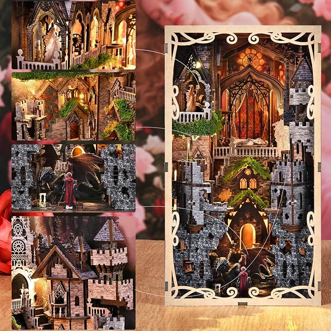 Book Nook Kit - DIY Miniature House 3D Wooden Puzzle for Adult and Teens Booknook Bookshelf Decor Scale Model Build with LED Light Gifts for Family and Friends (Sleeping Beauty)