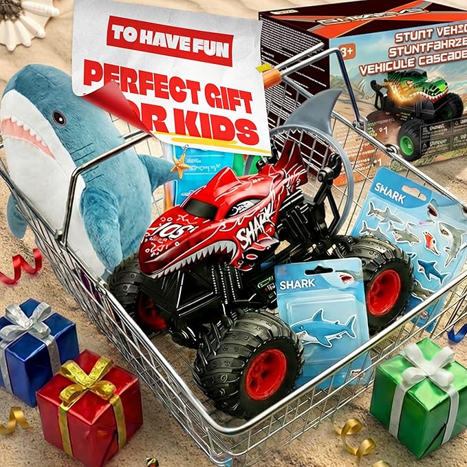 BEZGAR Monster Truck Toys - Remote Control Monster Truck with Light &amp Music Dinosaur Toys for Kids 1:20 Scale RC Truck with 360° Spins and Drifting Remote Control Car for Boys 4-7 Red