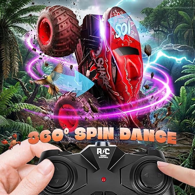 BEZGAR Monster Truck Toys - Remote Control Monster Truck with Light &amp Music Dinosaur Toys for Kids 1:20 Scale RC Truck with 360° Spins and Drifting Remote Control Car for Boys 4-7 Red