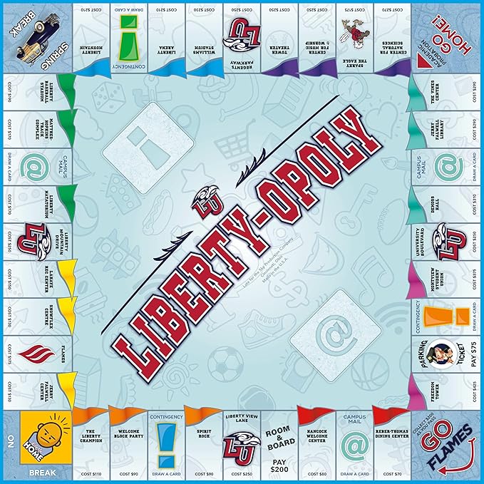 Late for The Sky Liberty-Opoly - Liberty University Family Board Game Opoly-Style Ages 8+ 2-6 Players Alumni and Student Gift