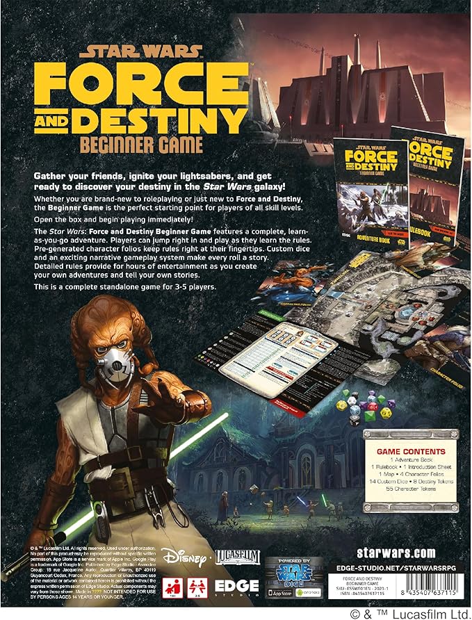 Star Wars - Force and Destiny: Beginner Game Ignite Your Lightsabers and Discover Your Force Destiny! Sci-Fi Roleplaying Game Ages 10+ 3-5 Players 1 Hour Playtime Made by Edge Studio