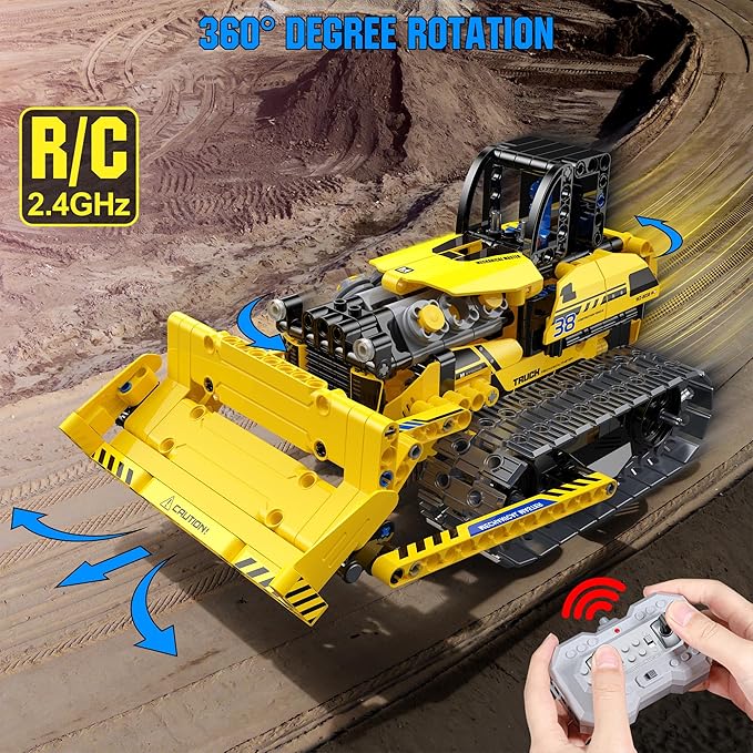 zinat 3 in 1 STEM Remote Control Bulldozer Building Set DIY Engineering Construction Kit with APP &amp Remote Educational Robot Blocks Toy Birthday for Kids Teens Adults - 452 Pcs