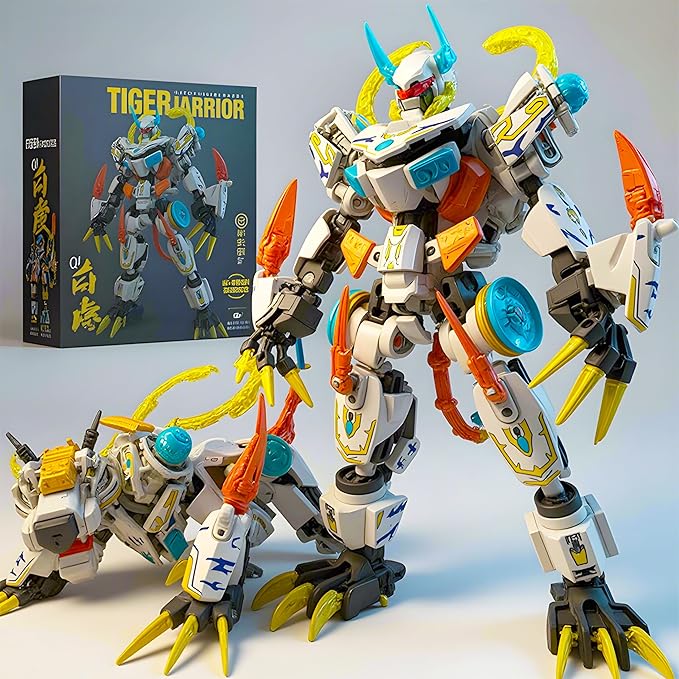 Mech Building Blocks Action Figure Toys 2in1 White Tiger Transforming Robot Building Set Converts to Tiger Model for Adults Kids Boys Ages 8+455 Pieces