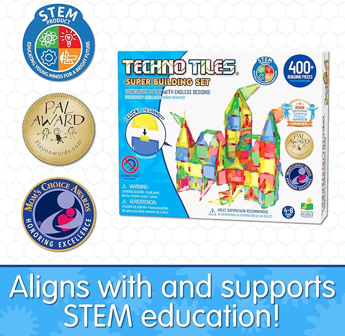 The Learning Journey: Techno Tiles Super Set Educational STEM Preschool Stacking Toy Construction Building Blocks 400+ Pieces Toys &amp Gifts for Boys &amp Girls Ages 45678 Years and Up