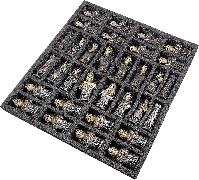 Medieval Times Skull Busts Gothic Fantasy Skeleton Knights Chess Set with 17 Maltese Board