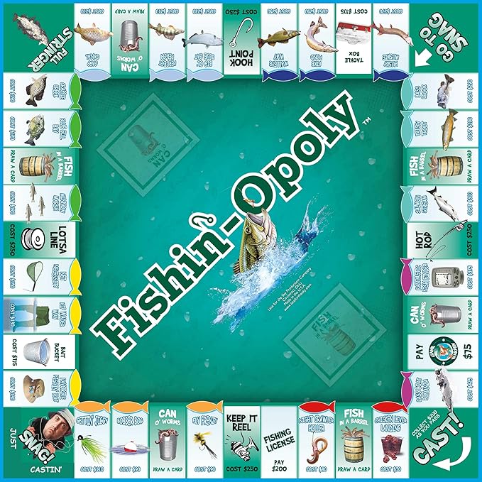 Late for the Sky Fishin'-Opoly Fishing Board Game for Families 2–6 Players Ages 8+ Funny Property Trading Strategy Game Great Gift for Anglers