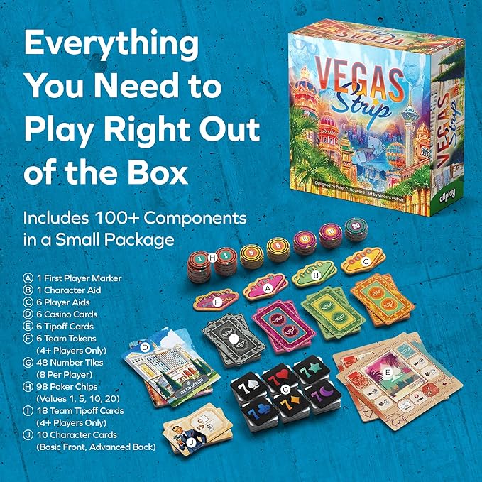 Allplay Vegas Strip Board Game for Adults and Families - Take Big Gambles Bluff with Your Friends - Know Secrets About Corrupt Casinos - Team Mode Available - 2-6 Players 40 Min Ages 11+