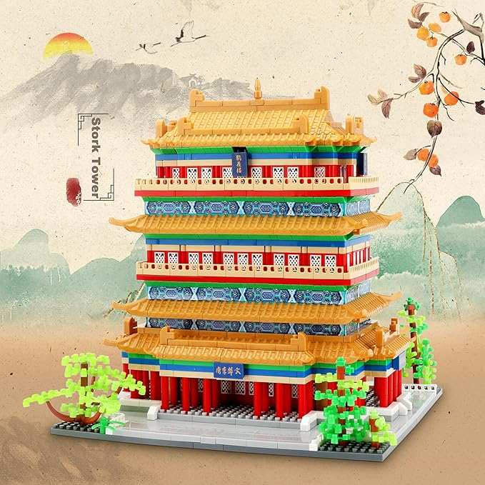 Chinese Architecture Micro Building Blocks Set Stork Tower Collectible 2196PCS Creative Building Sets for Adults Age 14+