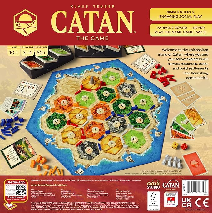 CATAN Board Game (6th Edition) Trade Build &amp Settle in the Classic Strategy Game for Family Kids &amp Adults Ages 10+ 3-4 Players 60-90 Min Playtime