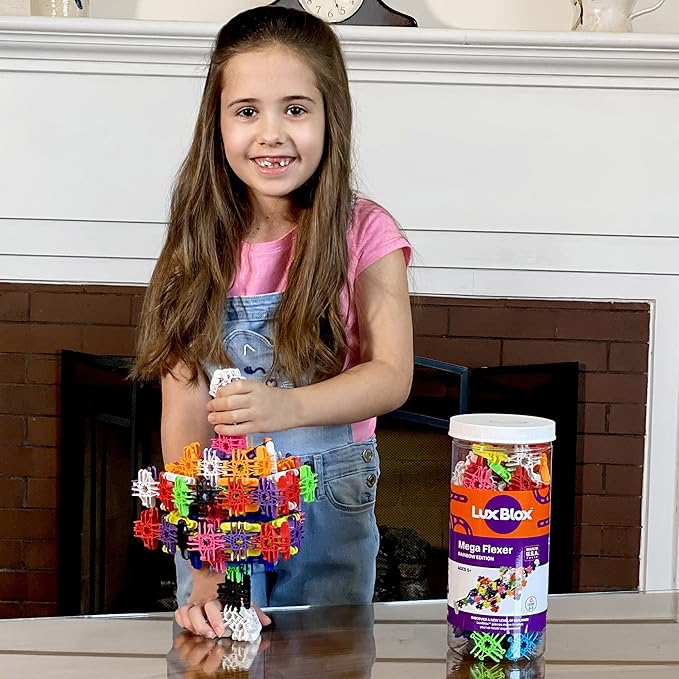 Mega Flexer Rainbow Colors. Building Blocks Kit for Kids Girls and Boys. Learn About Science and Engineering with This STEM STEAM Toy. Gift Option for Children
