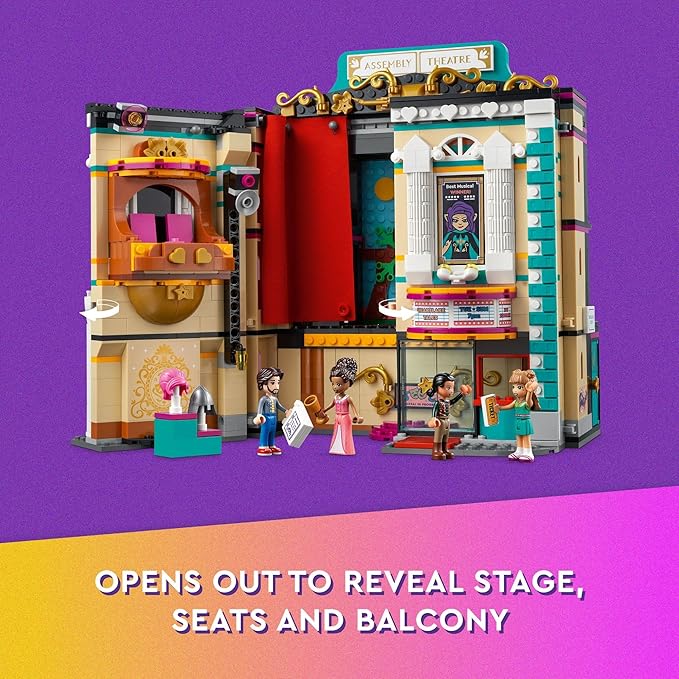 LEGO Friends Andrea's Theater School Building Toy Creative Pretend Play Theater Toy Gift for Girls &amp Boys Ages 8 and Up Theater Set with Curtains Lighting Props and 4 Friends Toy Figures 417