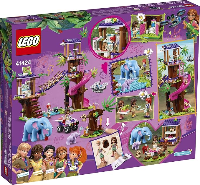 LEGO Friends Jungle Rescue Base 41424 Building Toy for Kids Animal Rescue Kit That Includes a Jungle Tree House and 2 Elephant Figures for Adventure Fun (648 Pieces)