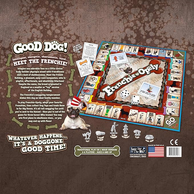 Late for The Sky Frenchie-Opoly | French Bulldog Board Game for Families &amp Adults 2-6 Players Ages 8+ Dog Lover Gift Strategy Property Trading Game