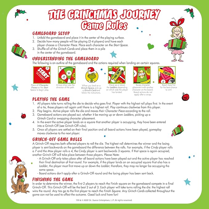 Aquarius Grinchmas Journey Board Game - Fun for Kids &amp Adults - Officially Licensed Dr Seuss Merchandise &amp Collectibles