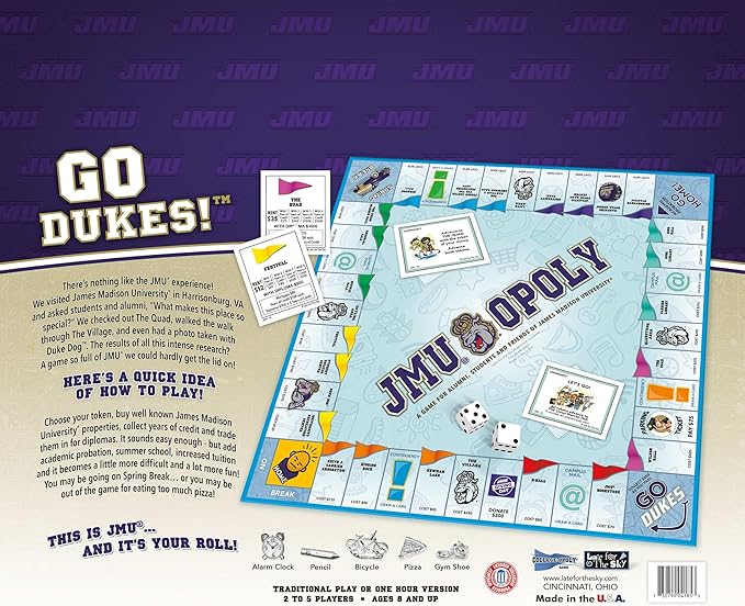 Late For The Sky: JMU-Opoly - James Madison University Themed Family Board Game Opoly-Style Traditional Play Or 1 Hr Version Ages 8+ 2-5 Players