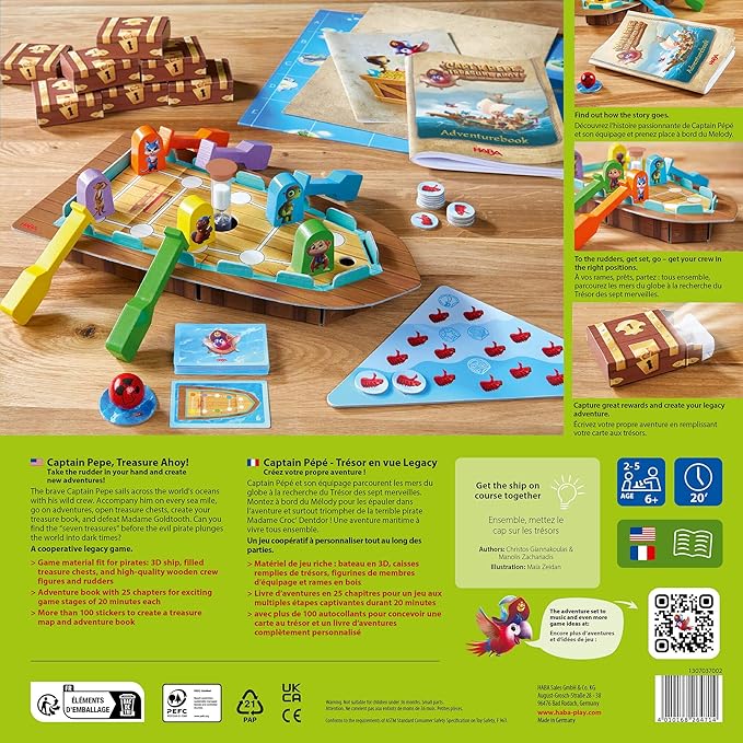 HABA Capt'n Pepe: Treasure Ahoy - A Cooperative Pirate Board Game Adventure &amp Treasure Hunt for Kids &amp Families &amp A Create Your Own Adventure Legacy Game for Ages 6+
