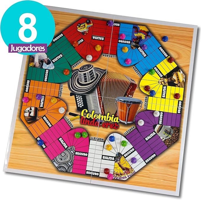 PARQUES Colombiano MAGNÉTICO Madera 8/6 JUGADORES 50x50 CM Doble cara plegable para viajes. Parcheesi parchis Ludo Board Game 8 Players Original juego de mesa Colombiano Wooden Colombian Parks