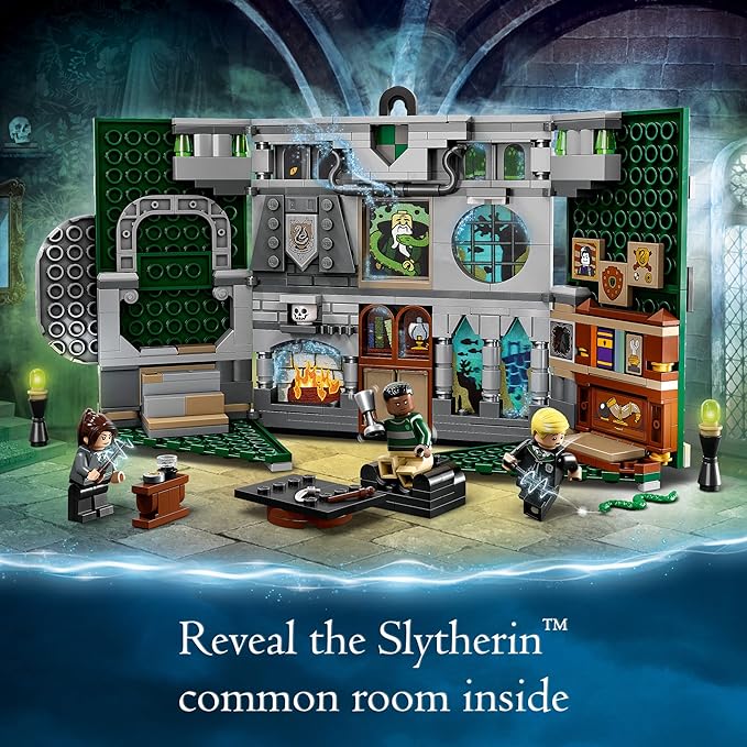 LEGO Harry Potter Slytherin House Banner Building Set 76410 - Hogwarts Castle Common Room Toy or Wall Display Collectible Harry Potter Gift Idea for Boys Girls and Kids with Draco Malfoy Minifigure