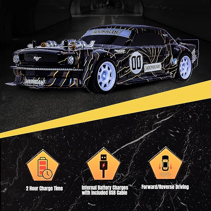 Hoonigan Mustang Remote Control RC Car for Kids – 3.7V 2.4 GHz Detailed Replica Design USB Rechargeable Battery Included 1:16 Scale 150 ft Range 6 Mph