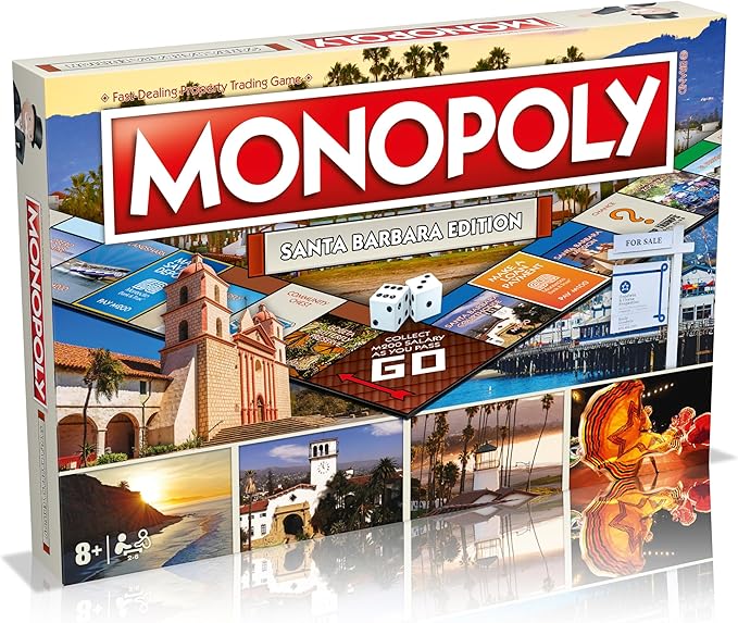 Monopoly Board Game Santa Barbara Edition: 2-6 Players Family Board Games for Kids and Adults Board Games for Kids 8 and up for Kids and Adults Ideal for Game Night