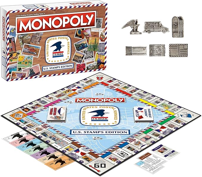 Monopoly: U.S. Stamps Edition | Buy Sell Trade Iconic &amp Collectible USPS Stamps | Classic Monopoly Game | Officially-Licensed United States Postal Service Merchandise