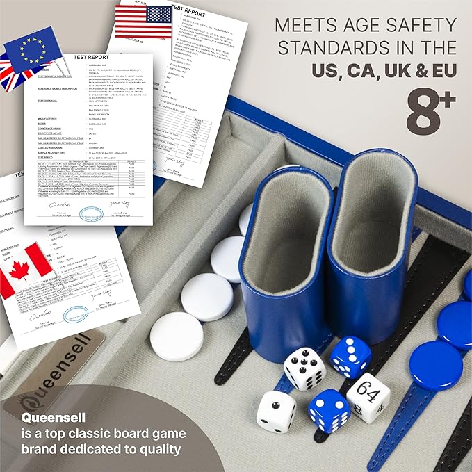Backgammon Sets for Adults – 15-Inch PU Leather Board Game – Classic 2-Player Travel Backgammon Set with 32 Playing Pieces Dice and Cups