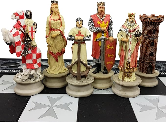 Medieval Times Crusades King Richard vs Saladin Chess Set with 17 Maltese Board