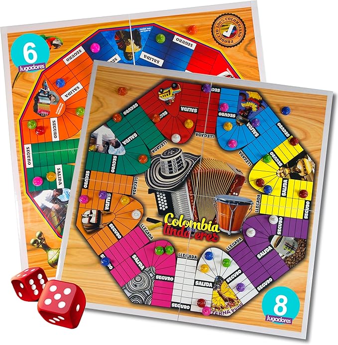 PARQUES Colombiano MAGNÉTICO Madera 8/6 JUGADORES 50x50 CM Doble cara plegable para viajes. Parcheesi parchis Ludo Board Game 8 Players Original juego de mesa Colombiano Wooden Colombian Parks