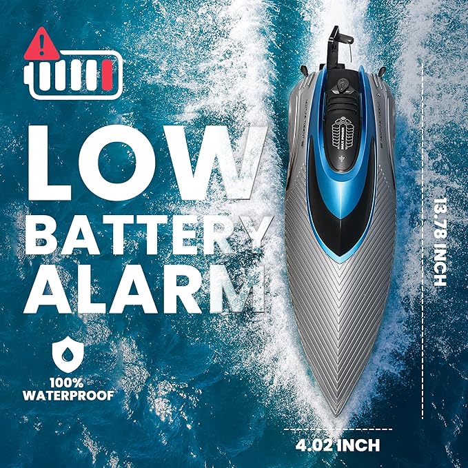 RC Boat for Adults &amp Kids Metallic Blue 2.4GHz Remote Control Racing Boat 25 MPH Self-Righting Waterproof Long Range Rechargeable LED Light High Speed Electric Toy Boat for Lake Pool &am