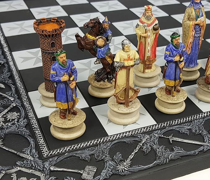 Medieval Times Crusades King Richard vs Saladin Chess Set with 17 Maltese Board
