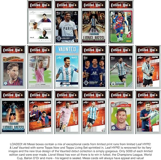 LOADED! All Lionel Messi Soccer Collector's Box: 4 Certified Mint+ Special Edition Cards - Leaf HYPE! &amp Vaunted Only 5000 Made - Inter Miami Barcelona PSG Argentina