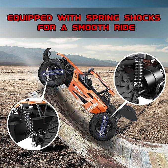 RC Monster Truck for Kids Ages 4–8 1:12 Remote Control Car with Alloy Shell 15.5 MPH (25KM/H) Fast Off Road Orange RC Car with 2 Speed Modes &amp LED Lights 2.4GHz Easy Control Toy Gift for Boys