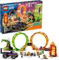 LEGO City Stuntz Double Loop Stunt Arena 60339 Monster Truck Playset with 2 Toy Motorcycles Ramp Wall of Flames Ring of Fire Snapping Snake Loop and 7 Minifigures for Kids Ages 7 Plus