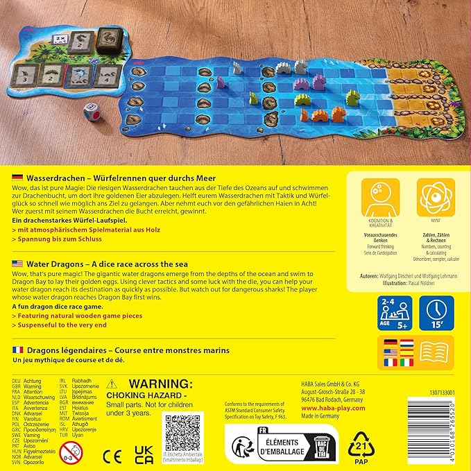 HABA Water Dragons: Kids Board Game and Fast-Paced Dice Game with Wooden Components for Ages 5 and up Made in Germany